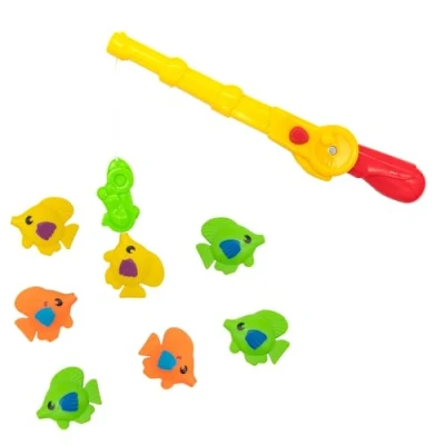 Afbeelding van Idena 40616 Badspeelset voor kinderen, 8 delig waterspeelgoed met kleurrijke rubberen vissen en functionele magnetische hengel