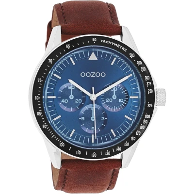 Afbeelding van OOZOO C11110 Horloge Timepieces staal leder zilverkleurig bruin blauw