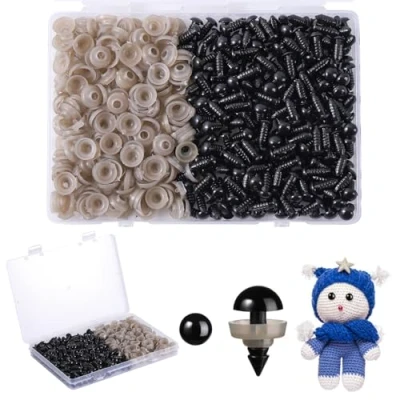Afbeelding van MUCUNNIA 400 stuks 8 mm veiligheidsogen voor amigurumi met sluitringen, plastic zwarte haakwerk, doe het zelf Halloween decoraties, gehaakte knuffeldieren