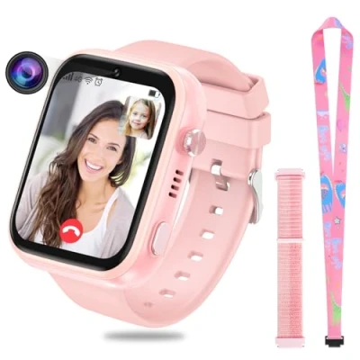 Afbeelding van OKYUK 4G Smartwatch voor kinderen, GPS tracker, meerdere desktopstijlen om uit te kiezen, twee weg oproepen, beeldcompetentie, SOS, wifi, waterdicht touchscreen 4 12 jongens en meisjes (T45 roze)