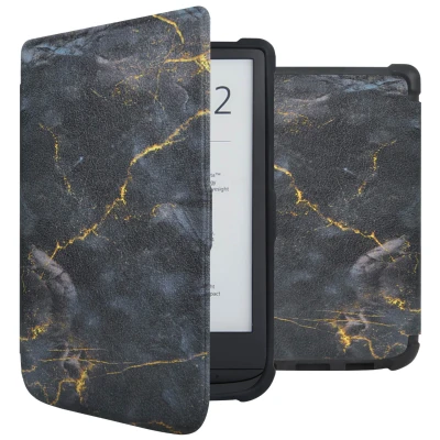 Afbeelding van Vivlio Lux 5 Hoes: iMoshion Design Slim Soft Case Sleepcover Bookcase zonder stand Softcase,Bookcase Black Marble Kunstleder E Reader Hoezen