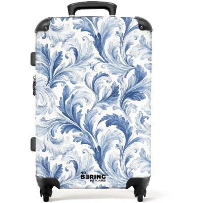 Afbeelding van NoBoringSuitcases.com Grote koffer Barok bladeren patroon blauw Kinderkoffer geschikt voor jongen en meisjes Reiskoffer met 4 wielen Trolley op wieltjes Rolkoffer groot kinderen 72 liter Ruimbagage valies 20kg