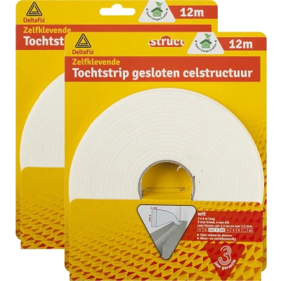 Afbeelding van Tochtstrip 2x tochtwering wit zelfklevend universeel 12 m x 9 mm 4 Tochtstrippen