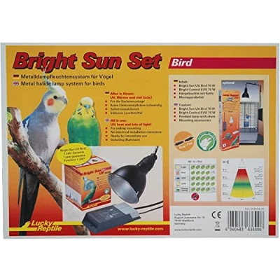 Afbeelding van Lucky Reptile Bright Sun set Bird 70 W Metalldampflampen Systeem voor Vogels Warmtelamp inclusief Fitting &amp; Voorschakelapparaat Vogellamp met Daglichtspectrum UV in Zwart