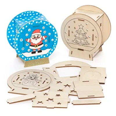 Afbeelding van Baker Ross FC264 Sneeuwbol houten Model Set Pak van 3, Theelichthouder om te Versieren en Tentoon Stellen, Ideaal Kinder Knutselproject,