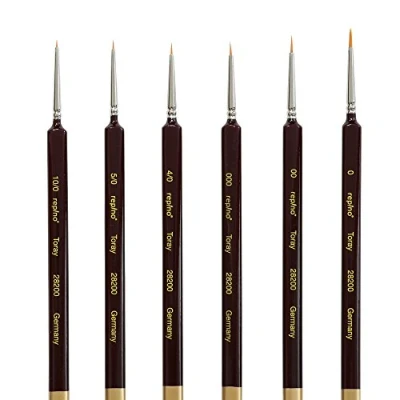Afbeelding van Toraypinsel Toray penseelset voor kunstenaars, van de fijnste kwaliteit, zeer dun (maat 10/0, 5/0, 4/0, 000, 00 en 0), aquarelpenseel, detailkwast, acrylkwast, set