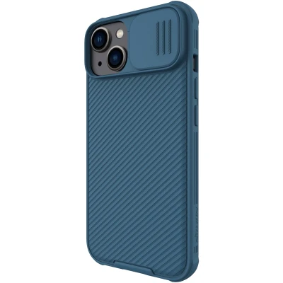 Afbeelding van Nillkin CamShield Hoesje Geschikt voor de Apple iPhone 14 Draadloos Opladen met Magnetische Ring Camera Slider Back Cover Blauw