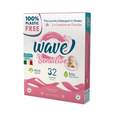 Afbeelding van Wave Washing Sensitive het wasmiddel in bladeren 100% plasticvrij 32 wasbeurten Made Italy milieuvriendelijk biologisch afbreekbaar composteerbaar