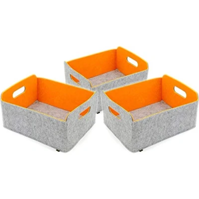 Afbeelding van Set van 3 hoogwaardige opbergdozen in 2 kleuren: grijs/oranje 30 x 24 15 cm voor het opbergen speelgoed, wasgoed en cosmetica