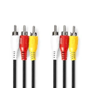 Afbeelding van Nedis Composiet videokabel 3x RCA stekker vernikkeld 480p 1,50 m rond PVC zwart label