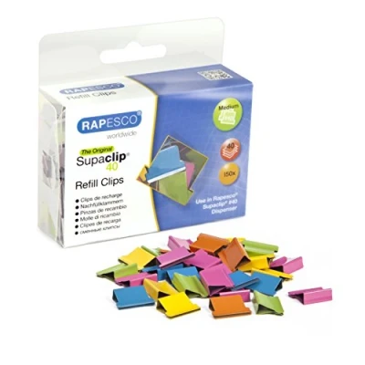 Afbeelding van Rapesco CP15040M Supaclip 40 Navulclips, Diverse Kleuren, Verpakking van 150