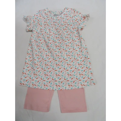 Afbeelding van wiplala , kledingset kleedje + legging wit blaadje 74 9 maand