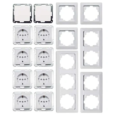 Afbeelding van Milos stopcontact, schakelaar, complete set, 8x 2x klemaansluiting, met frame, mat wit