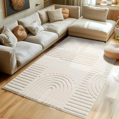 Afbeelding van Hoogpolig vloerkleed voor de woonkamer, keukentapijt, slaapkamer tapijt Scandinavisch en boho met 3D ontwerp, kleur: Roos, maat: 60x110 cm