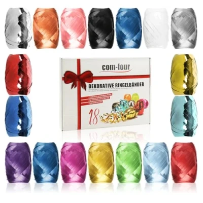 Afbeelding van COM FOUR® 18x gestreept lint in felle kleuren 20 m per rol geweldige set cadeaulinten voor knutselen en verpakking polylint cadeauverpakking (Decoratief)