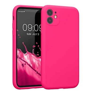 Afbeelding van kwmobile telefoonhoesje geschikt voor Apple iPhone 11 TPU backcover met siliconen coating Smartphone case in neon roze