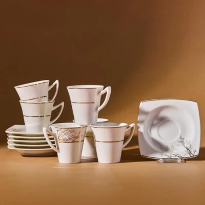 Afbeelding van KARACA Herfstkoffieservies voor 6 personen, x espressokopjes en schotels, robuuste mokkakop, dikke drinkrand, espressokopjes, mokkakopjes, porselein