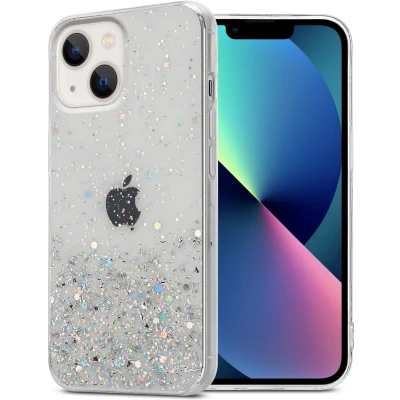 Afbeelding van Cadorabo Hoesje geschikt voor Apple iPhone 13 in Transparant met Glitter Beschermhoes van flexibel TPU silicone fonkelende glitters Case Cover Etui