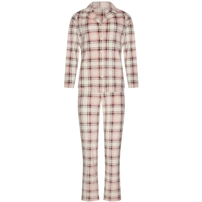 Afbeelding van Pastunette Pink Checks Pyjama Flanel/Fleece Doorknoop Roze Maat 46