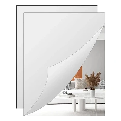 Afbeelding van TSKDKIT 2 stuks zelfklevende spiegeltegels, grote acrylspiegelplaat, verdikte wandspiegeltegel, niet glazen spiegellijm, volledige lengte wandspiegel voor badkamer, slaapkamer, deur (40 x 30 cm 2,5