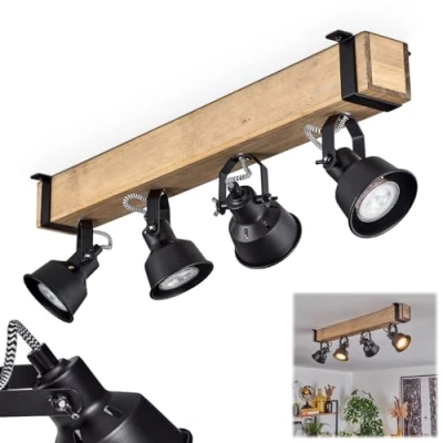 Afbeelding van HOFSTEIN plafondlamp Safari, moderne van metaal/hout in zwart/naturel, industrieel design met verstelbare schermen, 4 lampen, x GU10 zonder lampen