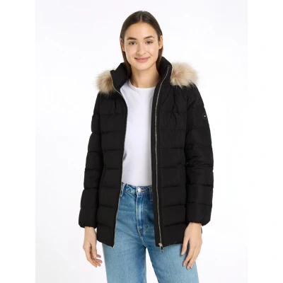 Afbeelding van Tommy Hilfiger Dames HERITAGE DOWN TYRA JKT MET FUR WW0WW43600 Puffer Jacket, Zwart, L, Zwart (zwart), L