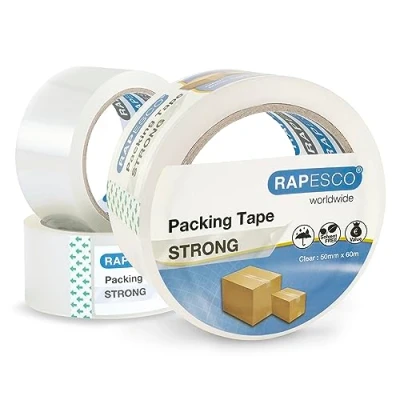 Afbeelding van Rapesco 1751 Sterk Verpakkingstape 50 mm x 60 m, Transparante, verpakking van 3 stuks