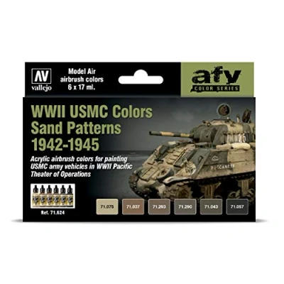 Afbeelding van Vallejo val71624 WWII Model Air USMC Colors Sand Patterns 1942 1945verf set 6 x 17 ml