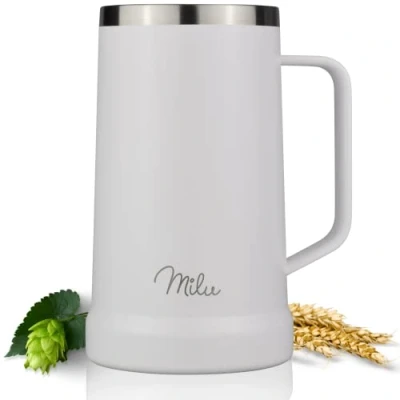Afbeelding van Milu Bierpul van roestvrijstaal wit bier glas met afneembare deksel Bierseidel thermobeker isoleerbeker 7 uur koud cadeau voor mannen (700ml, Wit)