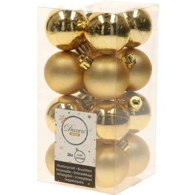 Afbeelding van Set 66x stuks kunststof kerstballen met ster piek goud Kerstbal