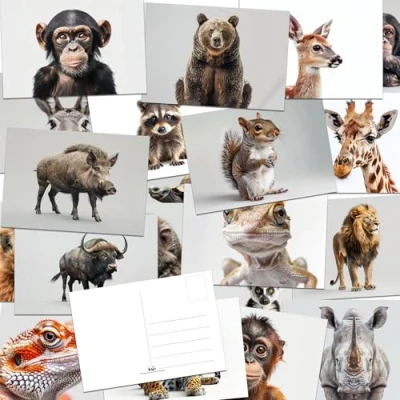 Afbeelding van the lazy panda card company 64 dierenansichtkaarten ansichtkaarten van dieren op geïsoleerde achtergronden, vestigen de aandacht