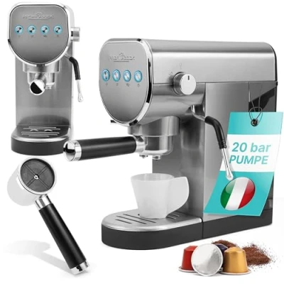 Afbeelding van ProfiCook® PC ES 1265 Espressomachine 2 in 1 Koffiecapsules en espressopoeder Zeefdrager 20 bar Italiaanse pomp incl. Melkopschuimer mondstuk voor traditionele espresso