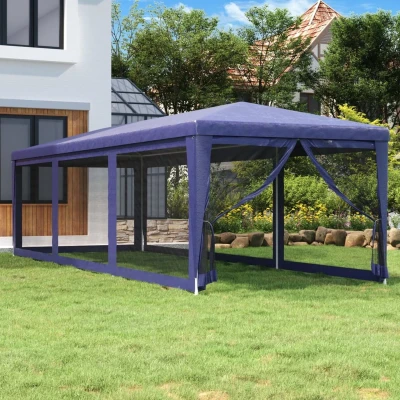 Afbeelding van VidaXL Partytent met 8 mesh zijwanden 3x9 m HDPE blauw