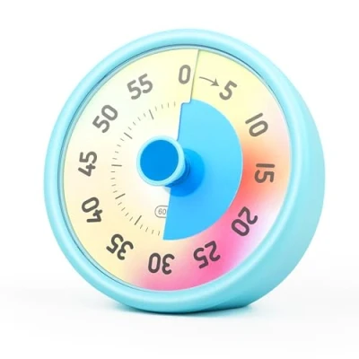 Afbeelding van Visuele timer voor kinderen, 60 minuten countdown timer, bureau tijdmanagement klaslokaal, school, kantoor, keuken, blauw