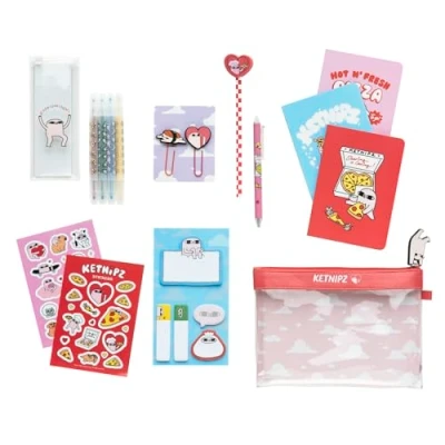Afbeelding van Grupo Erik Schrijfwaren Set Ketnipz Etui met A6 schriften, pen, potlood, markeerstiften, plakbriefjes, paperclips en stickers Kinderen Schoolspullen