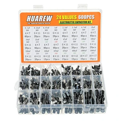 Afbeelding van HUAREW 24 waarden 600 stuks 0,1 uF tot 1000 MFD 10 16 25 50 V volt aluminium elektrolytische condensator classificatie kit