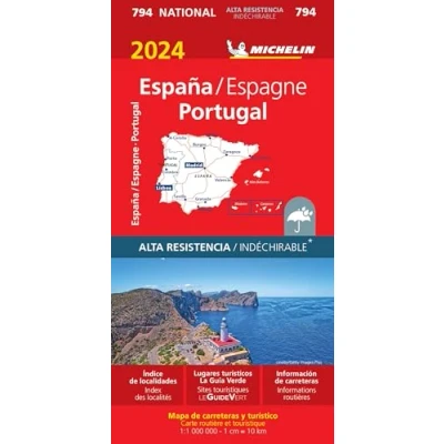 Afbeelding van Michelin wegenkaart 794 Spanje &amp; Portugal 2024 Scheurvast: Schaal 1 : 1.000.000