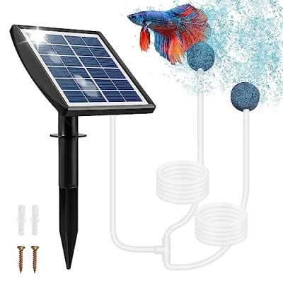 Afbeelding van Weinsamkeit Vijverbeluchter op zonne energie, 2 W zuurstofpomp voor vijver, energie met 2200 mAh accu, vijver luchtpomp zuurstofbuis en luchtbelsteen, luchtpomp, aquariumoxygenator
