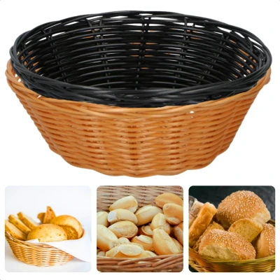 Afbeelding van Cheqo® Rieten Broodmand Set Broodmanden Broodmandje Mandje voor Brood Bruin/Zwart Perfect Keuken en Tafel Duurzaam Stijlvol