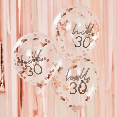 Afbeelding van Ginger Ray Rose Gold Foiled Hello 30 Verjaardag Decoratieve Confetti Ballonnen 5 Pack Mix it Up, Party