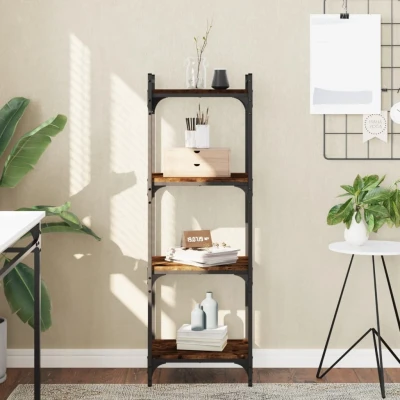 Afbeelding van Boekenkast 4 laags 40x30x120 cm bewerkt hout gerookt eikenkleur