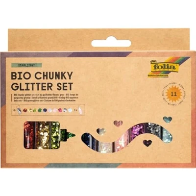 Afbeelding van folia 5891 Organic chunky glitter Set STARLIGHT, 10 blikken incl. 90 g decoratieve lijm, organische in verschillende kleuren, voor versieren en decoreren