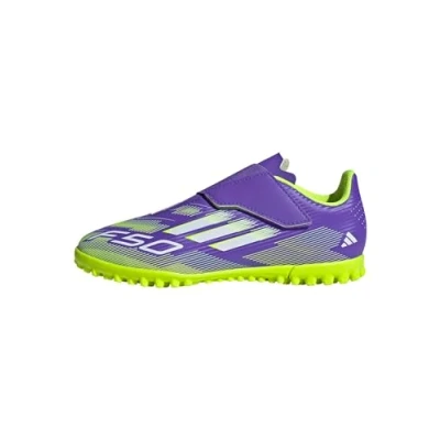 Afbeelding van adidas Uniseks Kind F50 CLUB hook and loop turf football boots Kids, purple rush/ftwr white/lucid lemon, 30 EU