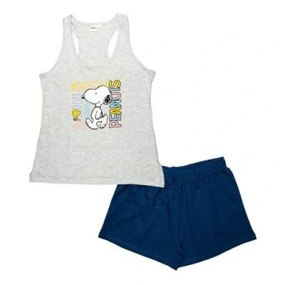 Afbeelding van The Peanuts Snoopy pyjama voor dames pyjamaset zonder mouwen tanktop bovendeel met shorts grijs/blauw, M