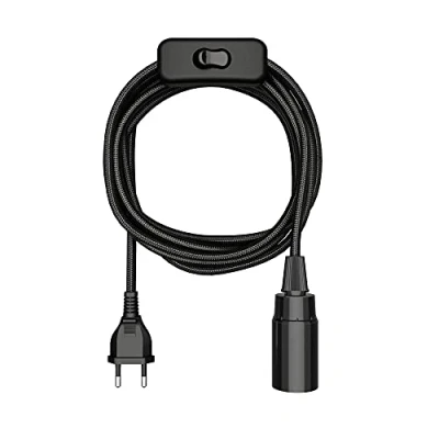 Afbeelding van ledscom.de Textielkabel LEHA, stekker, schakelaar, zwart, 3m, lampfitting, 1x E14 max. 60W, Led, Diy, textielkabel, hanglamp, netstekker, gloeilamp, textiel, kabel