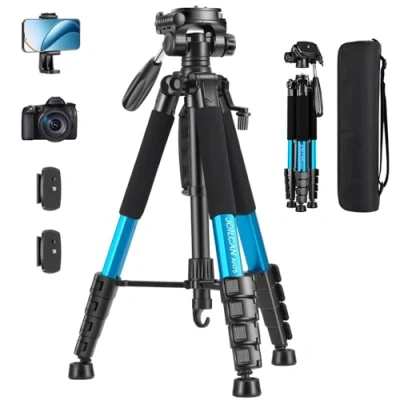 Afbeelding van JOILCAN camerastatief voor Canon Nikon, 74 inch lichtgewicht DSLR statief met afneembare kop en universele telefoonhouder, versterkt aluminium hoog vlog live streaming