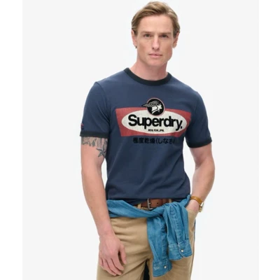 Afbeelding van Superdry CORE LOGO Ringer Workwear Graphic Tshirt print, Heren, Maat: Medium, Richest navy