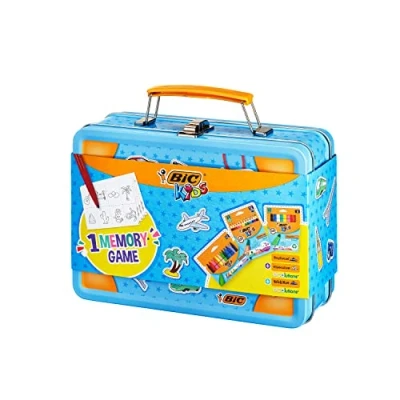 Afbeelding van BIC Kids Memory spel Reisdoos: Kleurpotloden, Potloden, Viltstiften, met 32 Stukken Diverse Kleuren, Doos van 64 Stuks