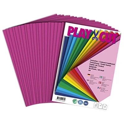 Afbeelding van PLAY CUT gekleurd karton A4 magenta (220 g/m2) 20 vellen DIN knutselkarton dik bedrukbaar kartonnen papier premium printpapier dikte om te knutselen