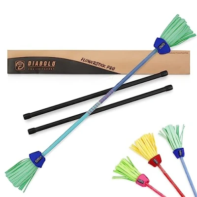 Afbeelding van Diabolo Freizeitsport flowerstick Pro (blauw turquoise) professionele van glasvezel incl. 2 handstokken, UV reactief, handbeschilderd, festival blikvanger